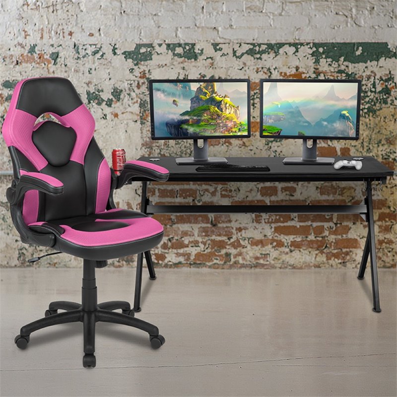 Flash Furniture Gaming Desk and Racing Swivel Chair Set in Black and Pink