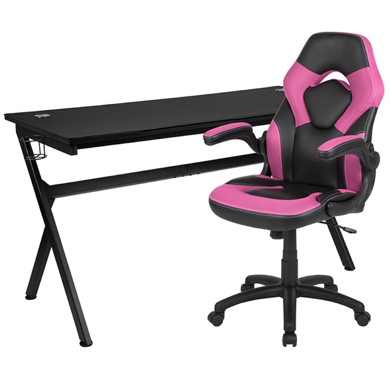 Flash Furniture Gaming Desk and Racing Swivel Chair Set in Black and Pink
