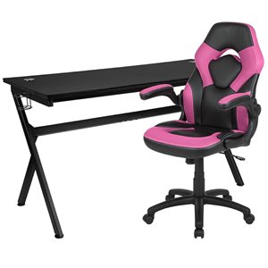 Flash Furniture Gaming Desk and Racing Swivel Chair Set in Black and Pink