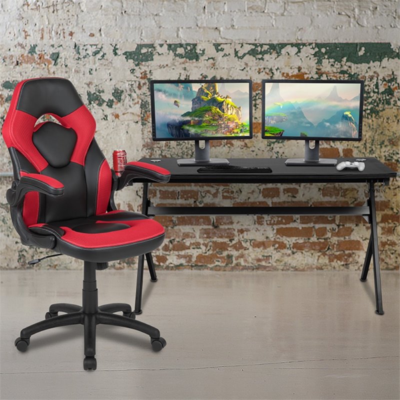 Flash Furniture Gaming Desk and Racing Swivel Chair Set in Black and Red