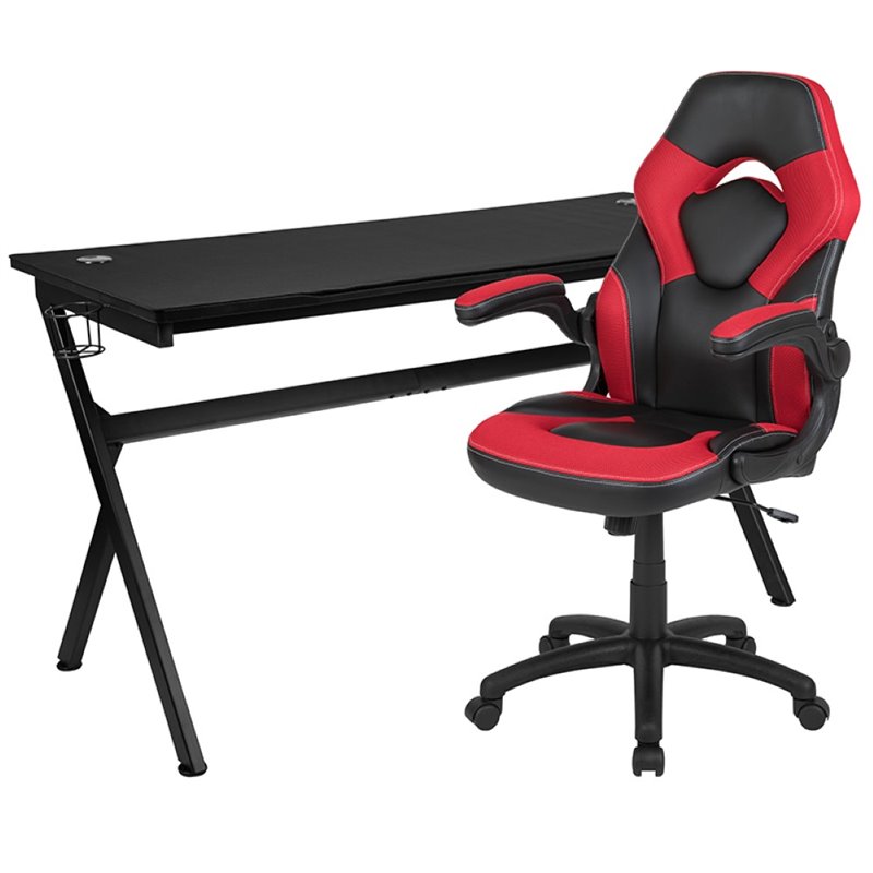 Flash Furniture Gaming Desk and Racing Swivel Chair Set in Black and Red