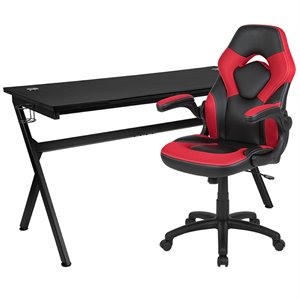 Flash Furniture Gaming Desk and Racing Swivel Chair Set in Black and Red