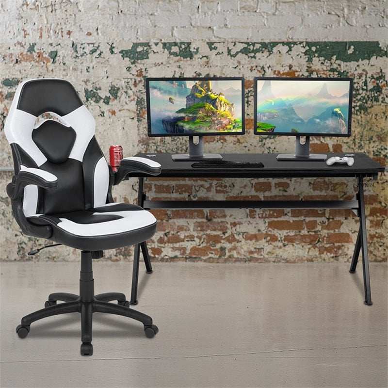 Flash Furniture Gaming Desk and Racing Swivel Chair Set in Black and White