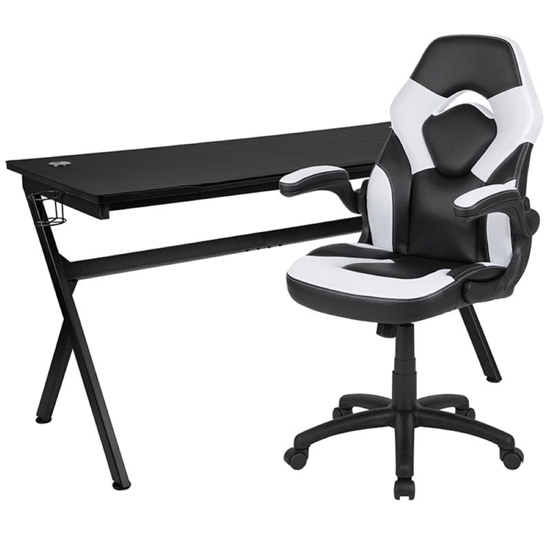 Flash Furniture Gaming Desk and Racing Swivel Chair Set in Black and White