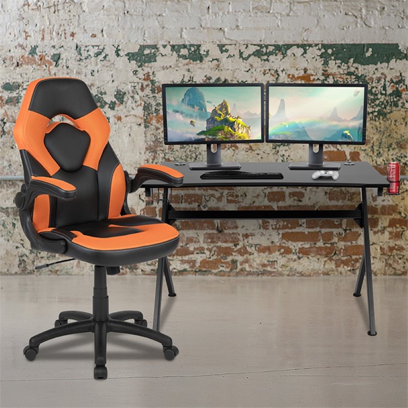 Flash Furniture Gaming Desk and Racing Swivel Chair Set in Black and Orange