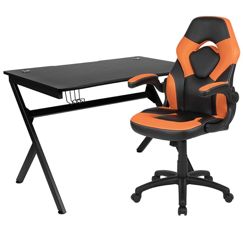 Flash Furniture Gaming Desk and Racing Swivel Chair Set in Black and Orange