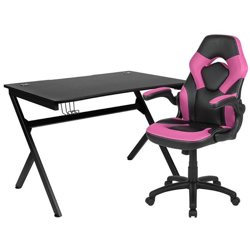 Flash Furniture Gaming Desk and Racing Swivel Chair Set in Black and Pink