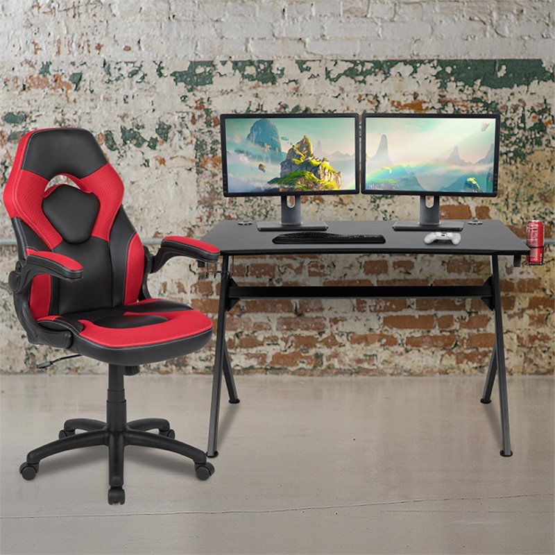 Flash Furniture Gaming Desk and Racing Swivel Chair Set in Black and Red