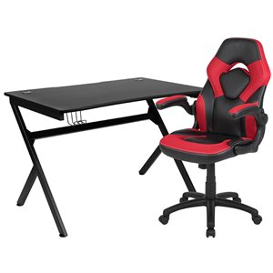 Flash Furniture Gaming Desk and Racing Swivel Chair Set in Black and Red