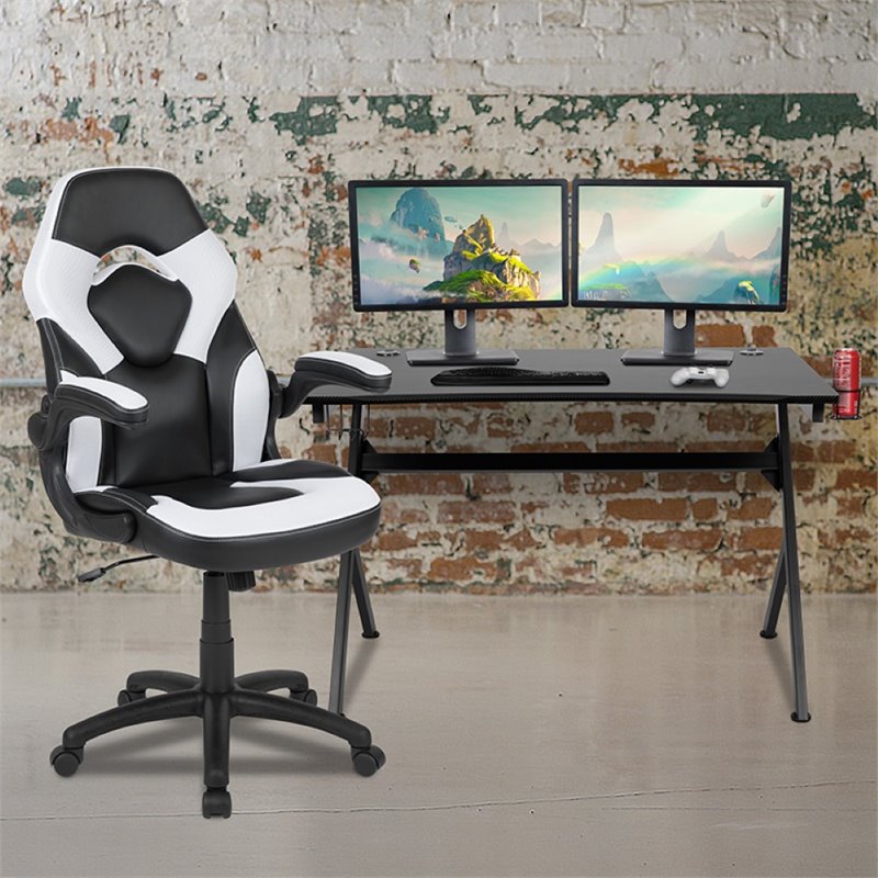 Flash Furniture Gaming Desk and Racing Swivel Chair Set in Black and White