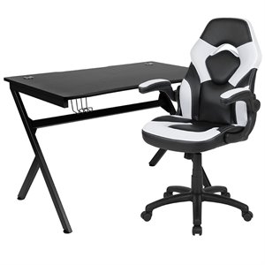 Flash Furniture Gaming Desk and Racing Swivel Chair Set in Black and White