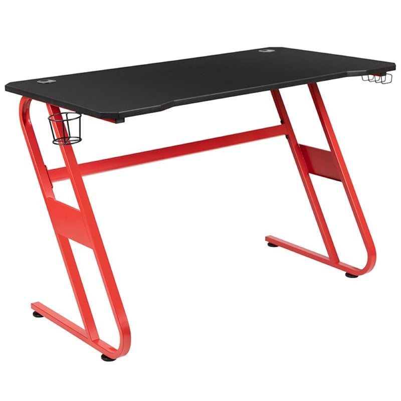 Flash Furniture Gaming Desk and Racing Swivel Chair Set in Red and Pink