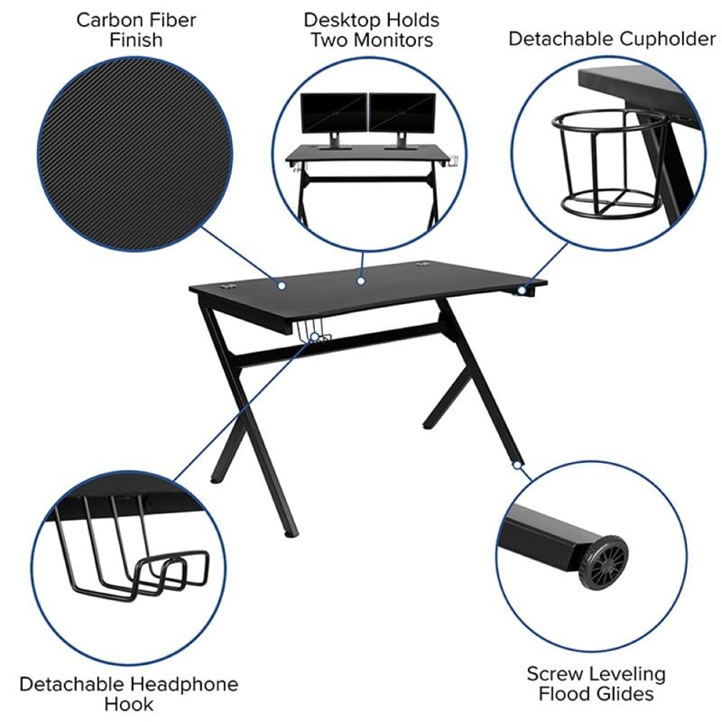 Flash Furniture Gaming Desk and Racing Reclining Chair Set in Black