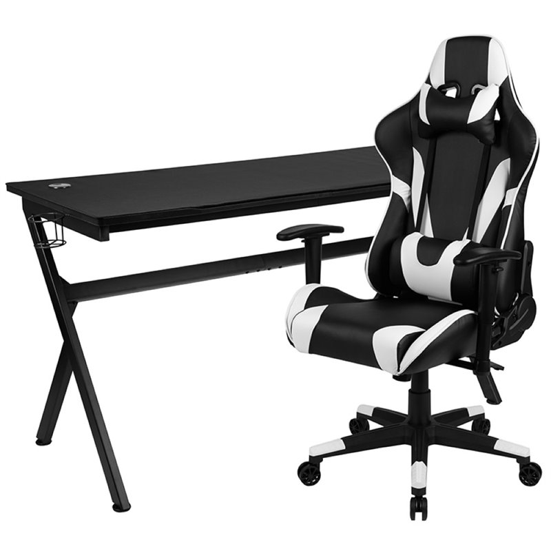Flash Furniture Gaming Desk and Racing Reclining Chair Set in Black