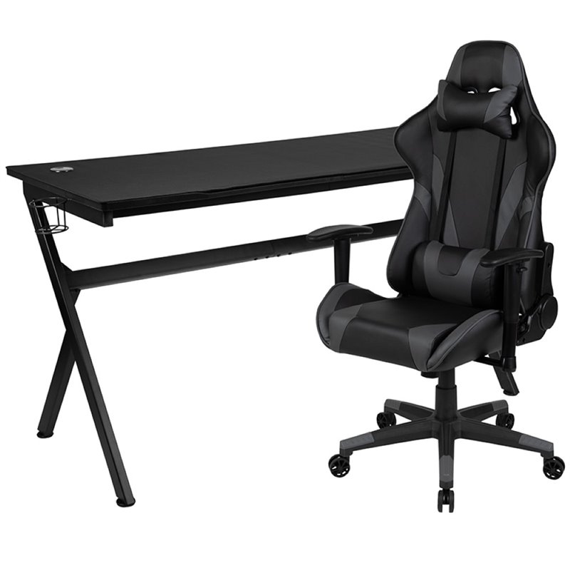 Flash Furniture Gaming Desk and Racing Reclining Chair Set in Black and Gray