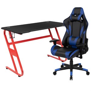 flash furniture z-frame gaming desk and reclining swivel chair in red and blue