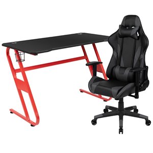 flash furniture z-frame gaming desk and reclining swivel chair in red and gray