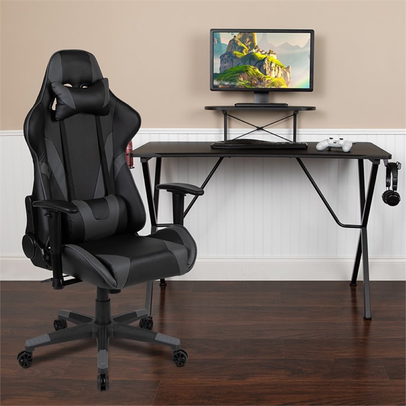 Flash Furniture Gaming Desk and Racing Reclining Chair Set in Black and Gray