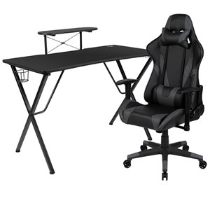 flash furniture gaming desk and reclining swivel chair in black and gray