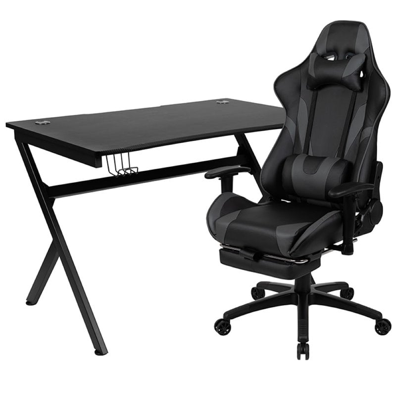 Flash Furniture Gaming Desk and Racing Reclining Chair Set in Black and Gray