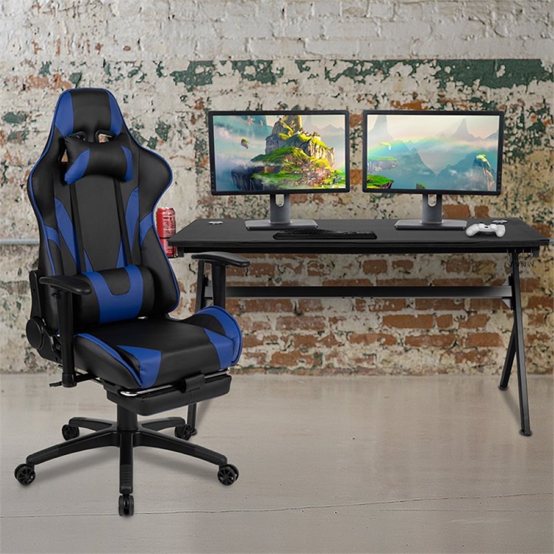 Flash Furniture Gaming Desk and Racing Reclining Chair Set in Black and Blue