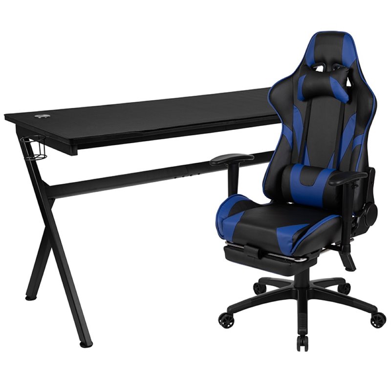 Flash Furniture Gaming Desk and Racing Reclining Chair Set in Black and Blue
