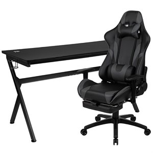 Flash Furniture Gaming Desk and Racing Reclining Chair Set in Black and Gray