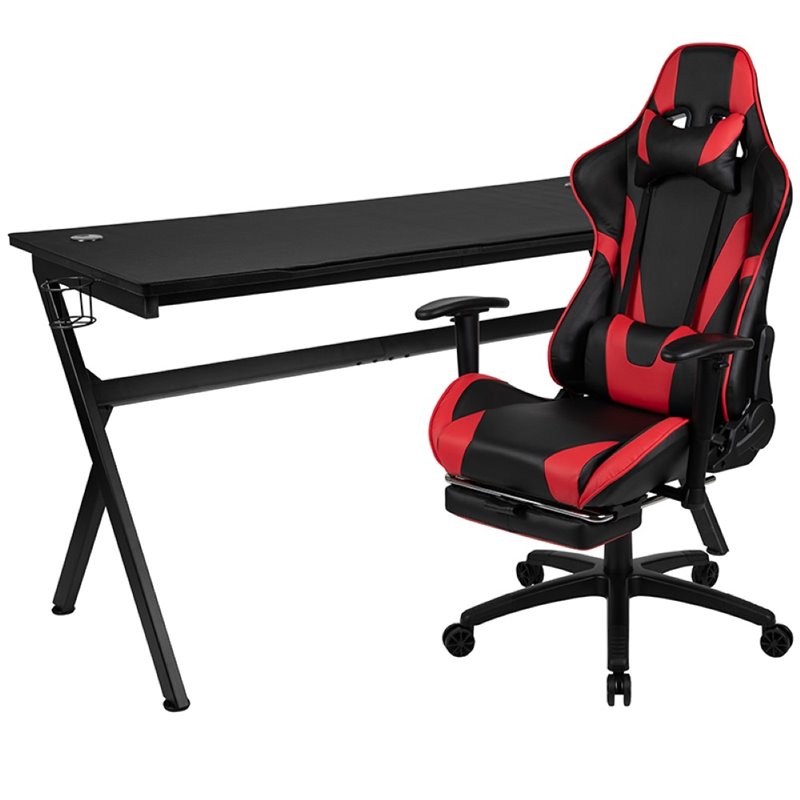 Flash Furniture Gaming Desk and Racing Reclining Chair Set in Black and Red