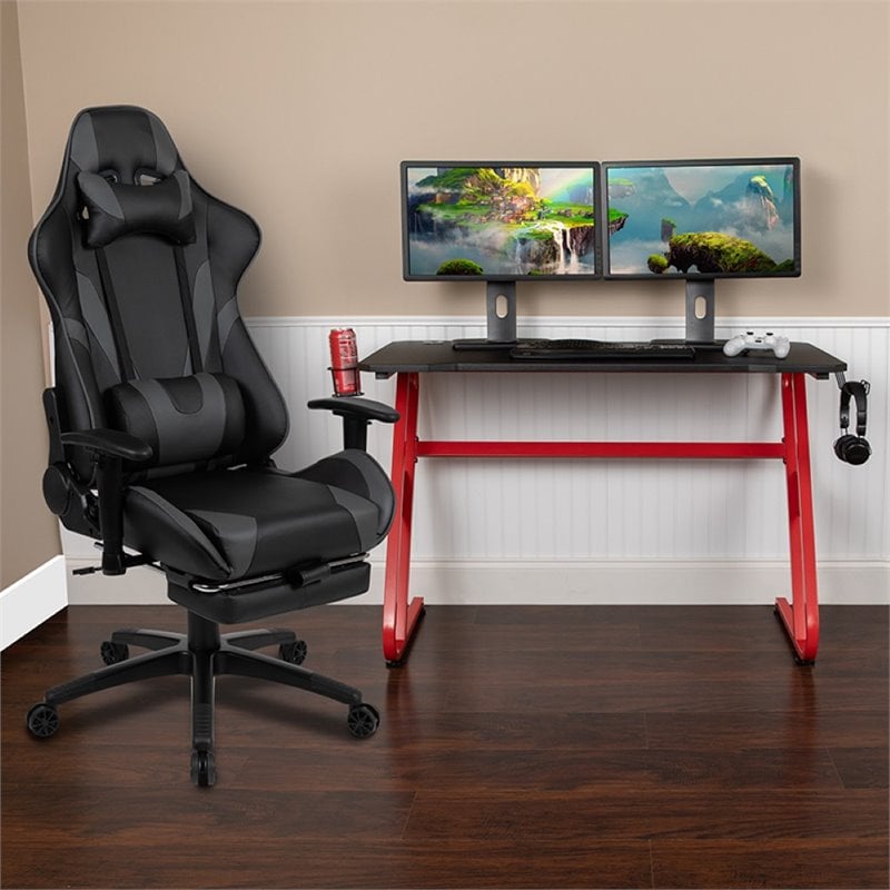 Flash Furniture Gaming Desk and Racing Reclining Chair Set in Red and Gray