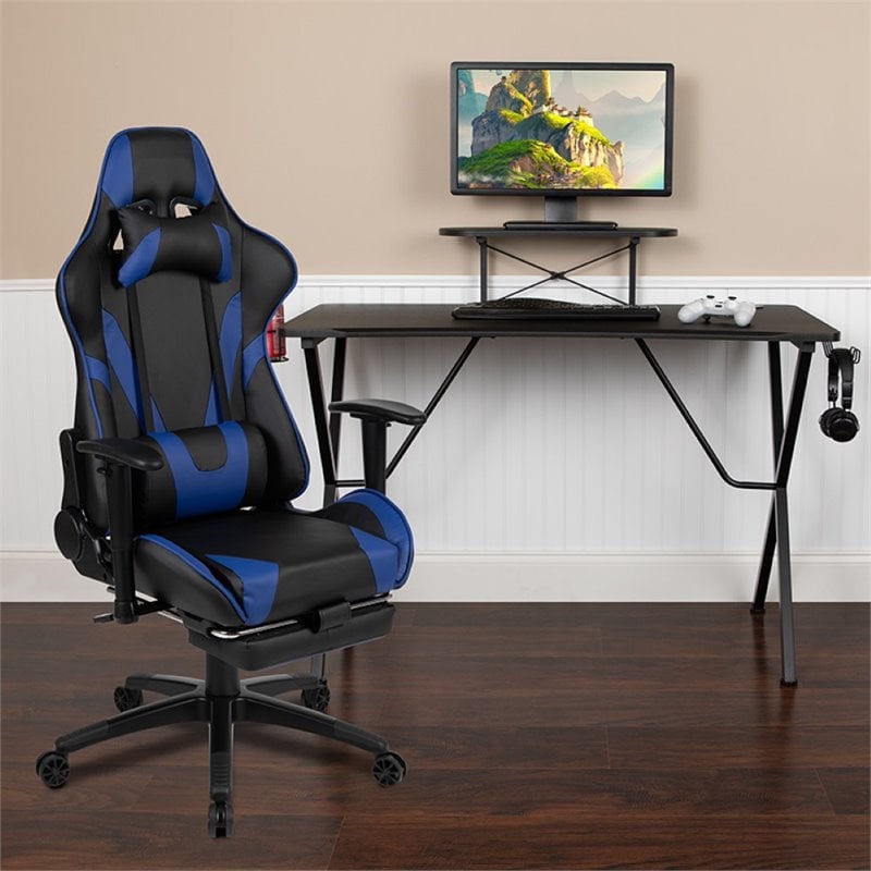 Flash Furniture Gaming Desk and Racing Reclining Chair Set in Black and Blue