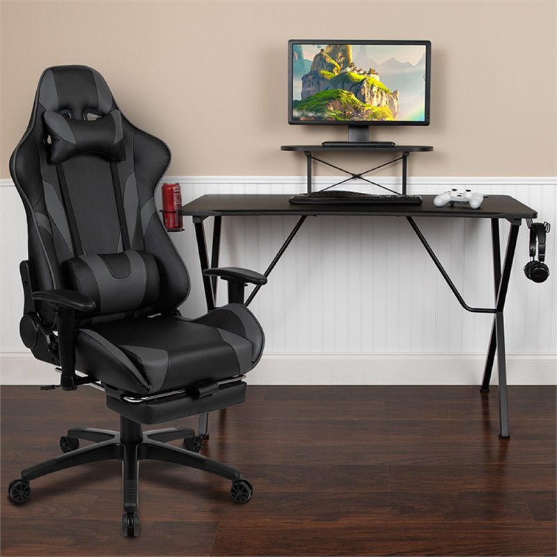 Flash Furniture Gaming Desk and Racing Reclining Chair Set in Black and Gray
