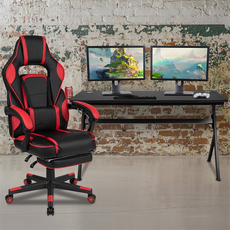 Flash Furniture Gaming Desk and Racing Reclining Chair Set in Black and Red