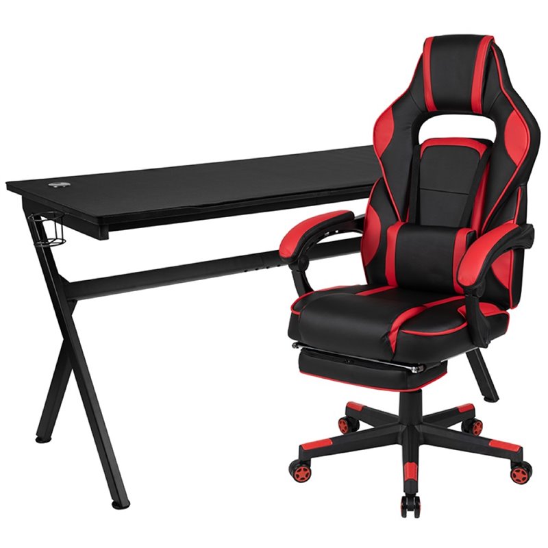 Flash Furniture Gaming Desk and Racing Reclining Chair Set in Black and Red