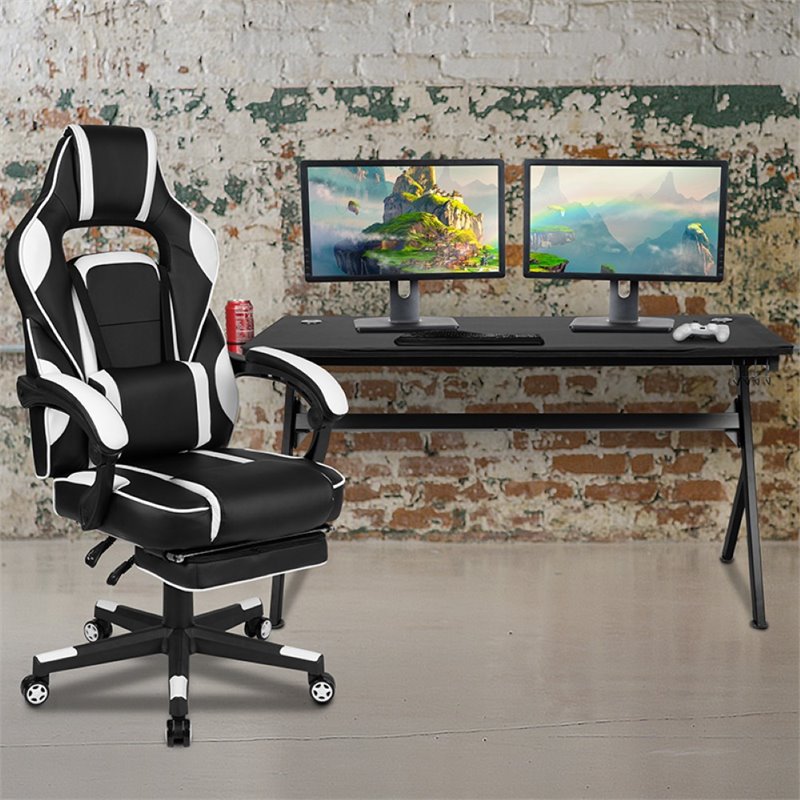 Flash Furniture Gaming Desk and Racing Reclining Chair Set in Black and White