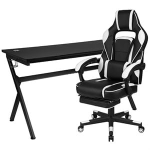 Flash Furniture Gaming Desk and Racing Reclining Chair Set in Black and White