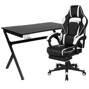 Flash Furniture Gaming Desk and Racing Reclining Chair Set in Black and White