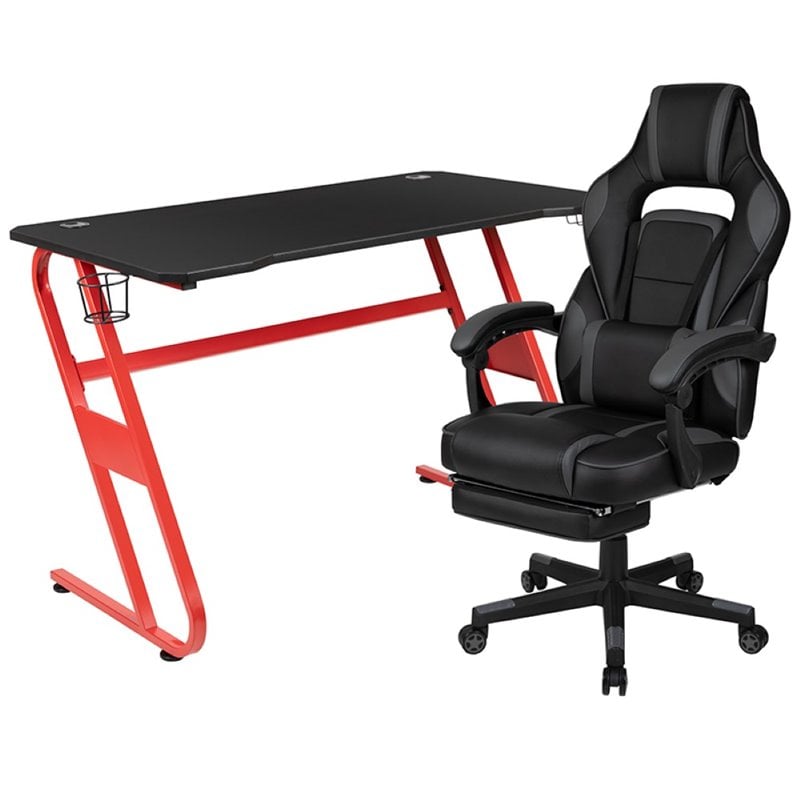 Flash Furniture Gaming Desk and Racing Reclining Chair Set in Black