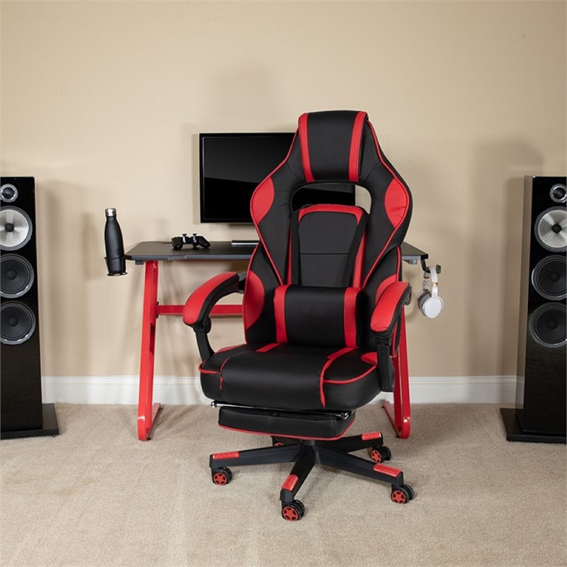 Flash Furniture Gaming Desk and Racing Reclining Chair Set in Black and Red