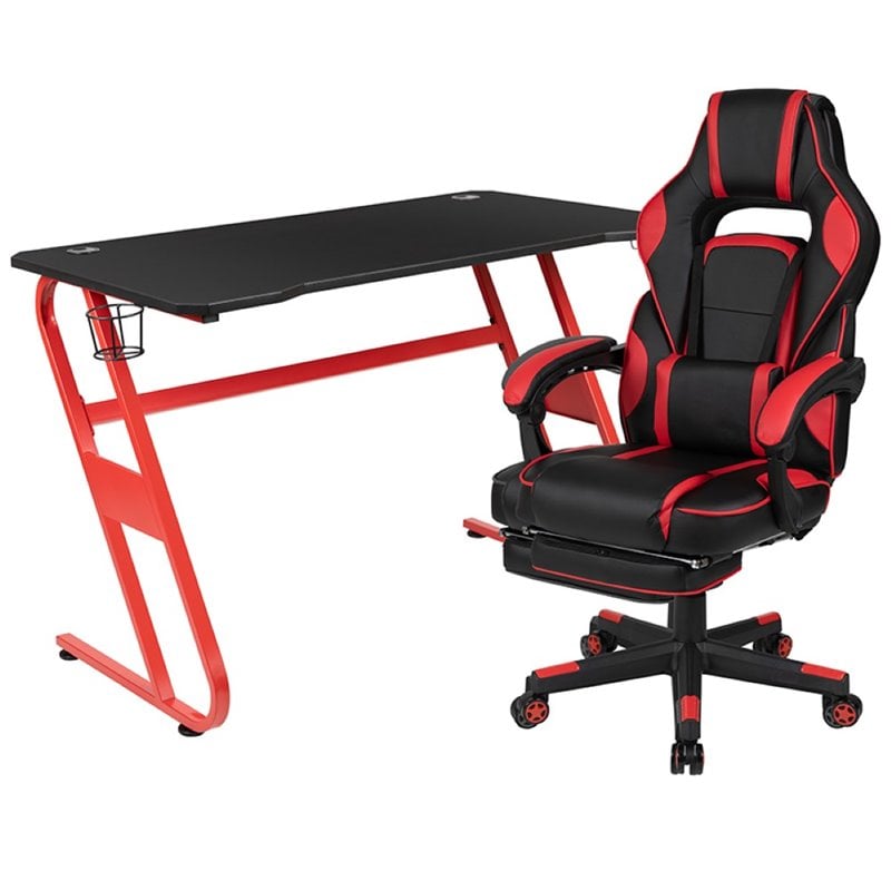Flash Furniture Gaming Desk and Racing Reclining Chair Set in Black and Red