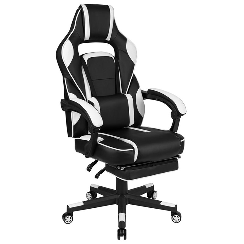 Flash Furniture Gaming Desk and Racing Reclining Chair Set in Black and White
