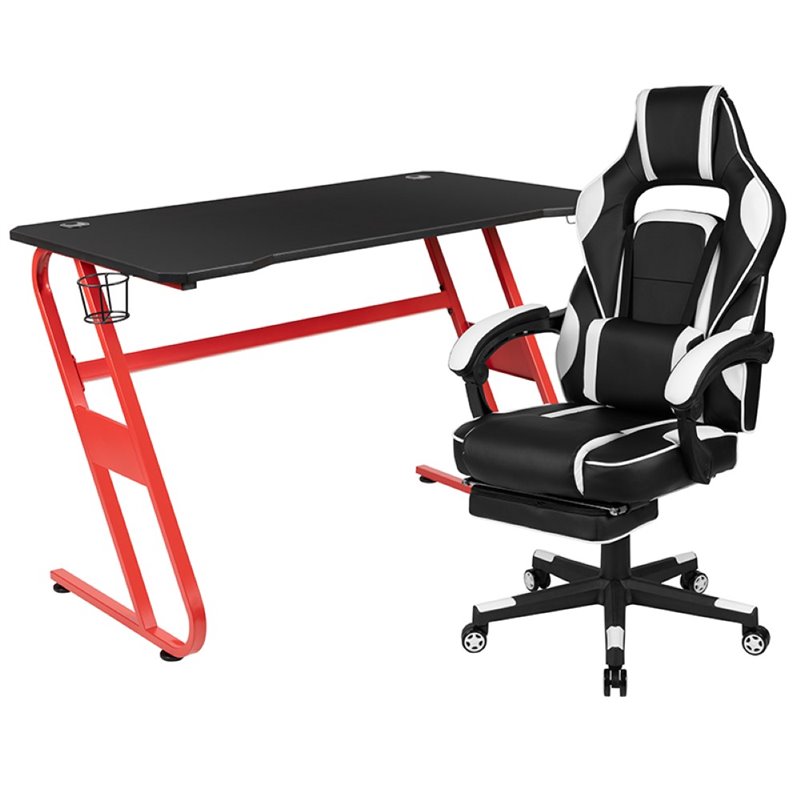 Flash Furniture Gaming Desk and Racing Reclining Chair Set in Black and White
