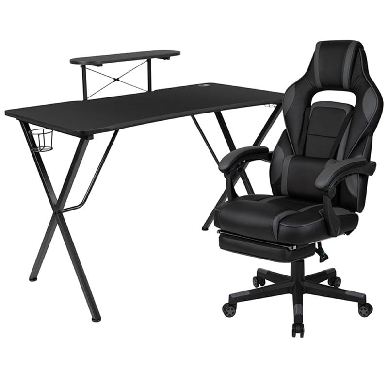 Flash Furniture Gaming Desk and Racing Reclining Chair Set in Black