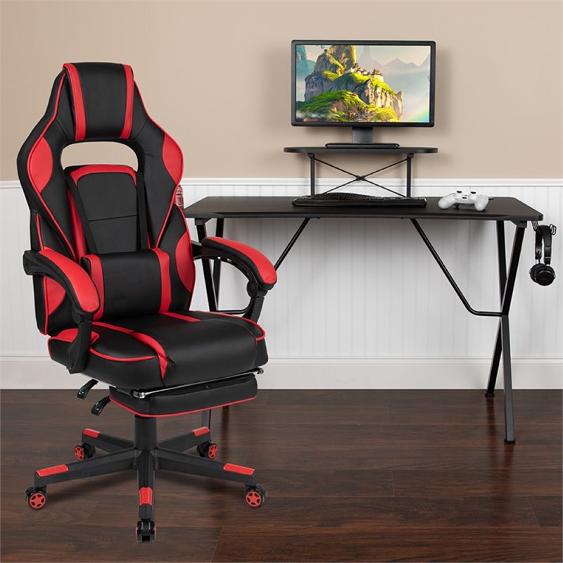 Flash Furniture Gaming Desk and Racing Reclining Chair Set in Black and Red