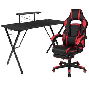 Flash Furniture Gaming Desk and Racing Reclining Chair Set in Black and Red