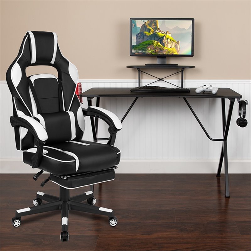 Flash Furniture Gaming Desk and Racing Reclining Chair Set in Black and White