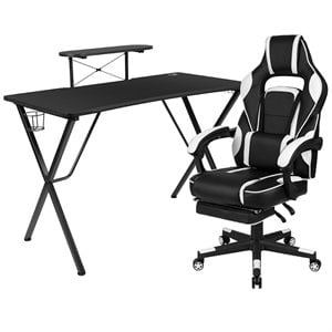 Flash Furniture Gaming Desk and Racing Reclining Chair Set in Black and White
