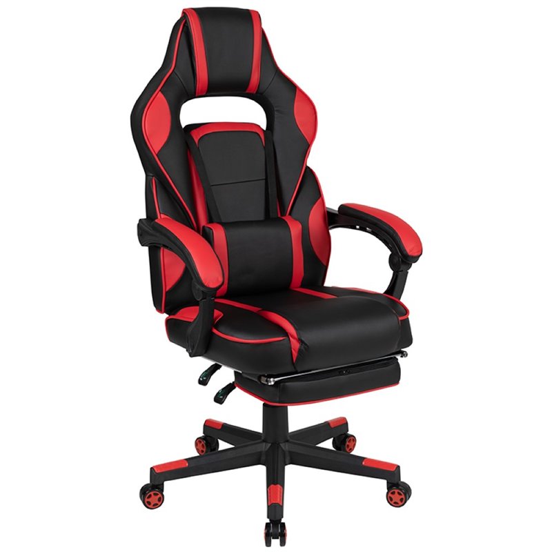 Flash Furniture X40 Leather Racing Reclining Gaming Chair in Black and Red