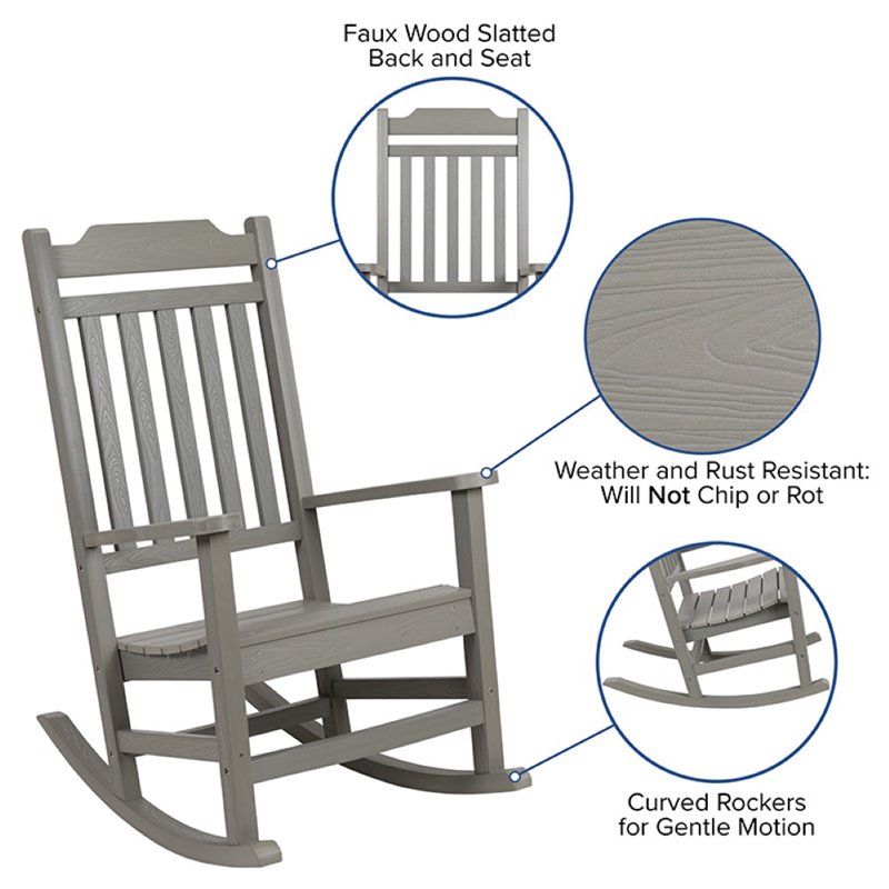 Flash Furniture Winston All-Weather Poly Resin Rocking Chair in Gray