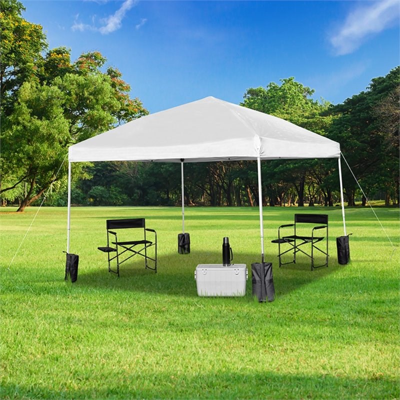 Flash Furniture 10' Square Outdoor Pop Up Canopy Tent with Sandbags in White