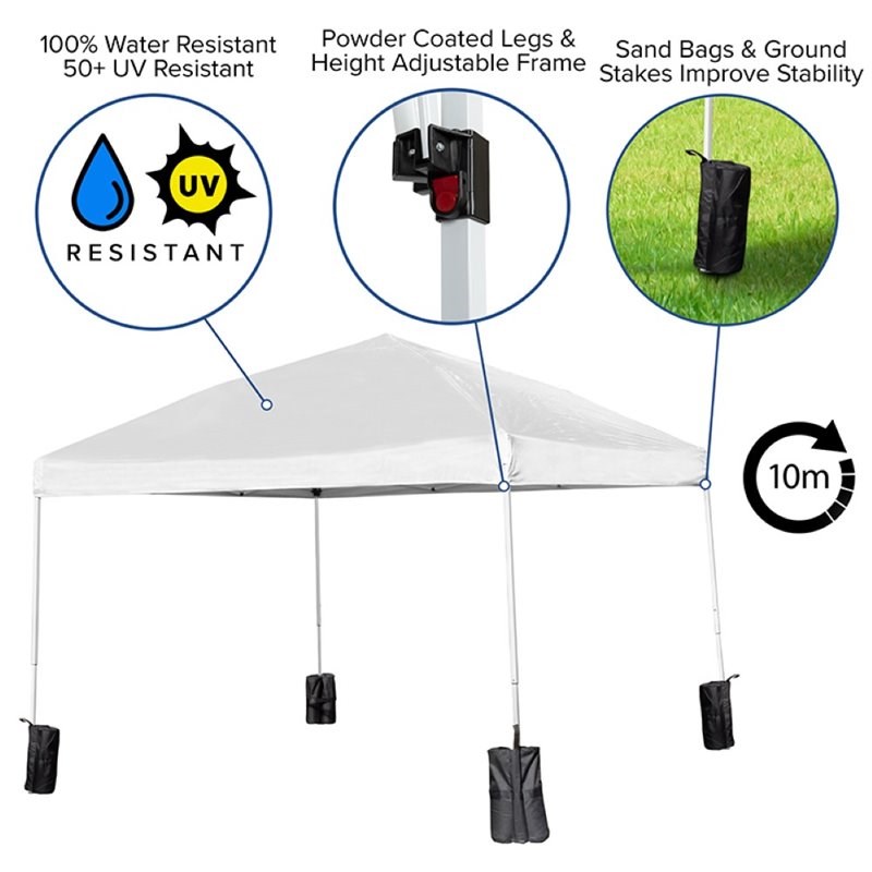 Flash Furniture 10' Square Outdoor Pop Up Canopy Tent with Sandbags in White